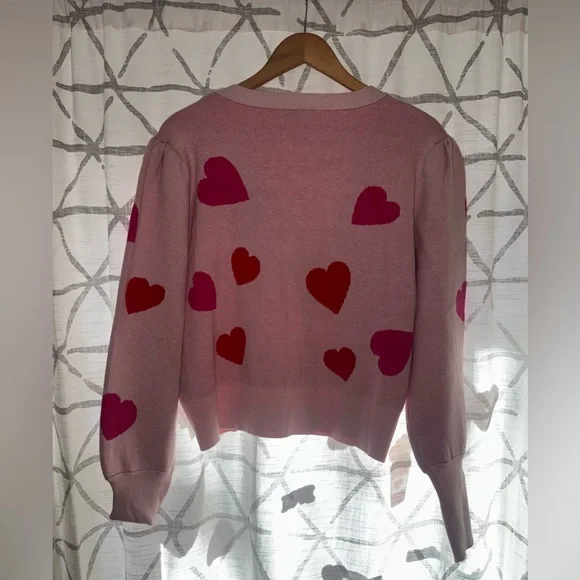 💕 Pink Heart Patterned Women's Button-Up Sweater - size XL - Picture 14 of 16